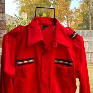 Vintage Red M Nautical Epaulets Knit Shirt